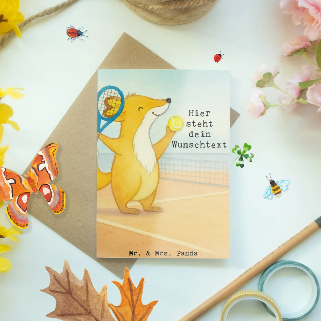 Personalised greetings card Fox play tennis Design Gift, sport, hobby, giving, thank you, award, profit, athlete, tennis club, Playing tennis, ball sport, tennis tournament