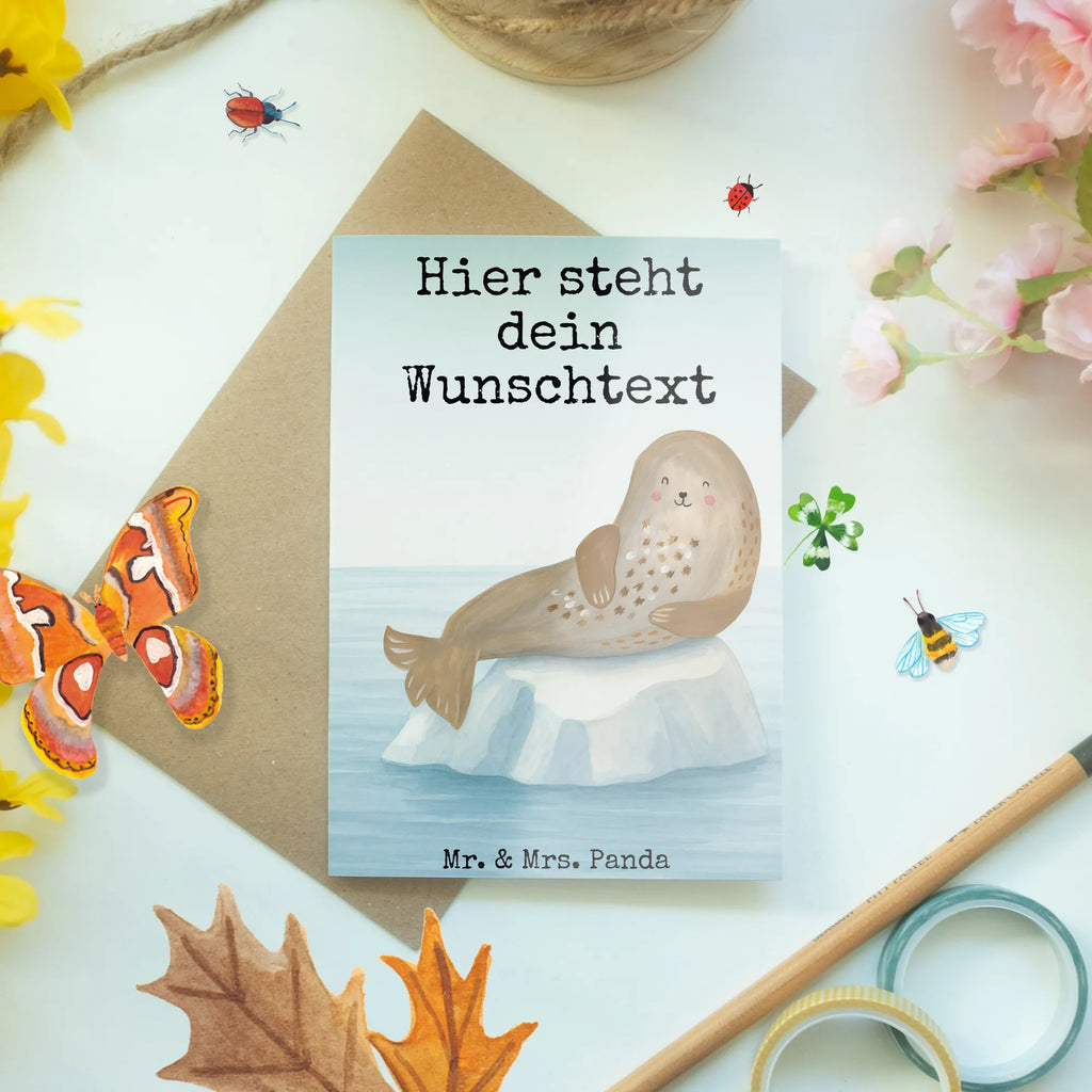 Personalised greetings card seal Laugh Design small animals, cute, funny, cute animal motives, hand drawn, small world, funny sayings, good mood, happy, gifts, gift ideas, special gifts, animal lover, card, Beach, Sea animal, Seals, Seal, North Sea, Baltic Sea