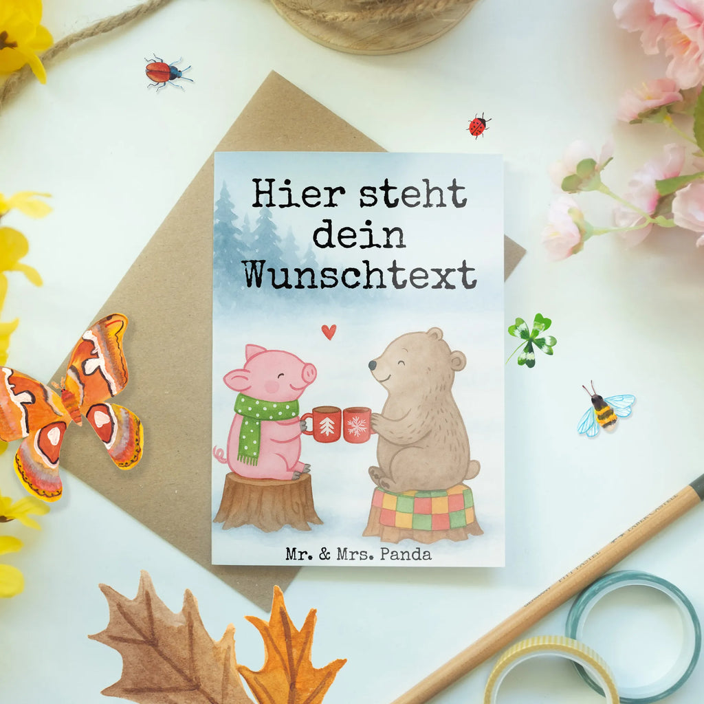 Spersonalizowana kartka z życzeniami Ciepły prosiaczek Impreza Design Zima, Boże Narodzenie, dekoracje świąteczne, Mikołaj, Adwent, Wigilia, zimowy motyw