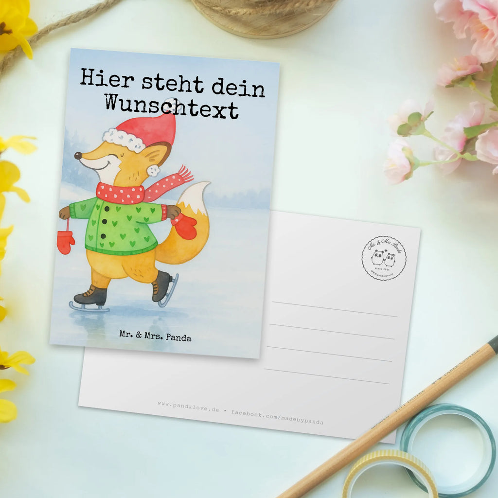 Personalizowana kartka pocztowa lis łyżwy Design Zima, Boże Narodzenie, dekoracje świąteczne, Mikołaj, Adwent, Wigilia, zimowy motyw