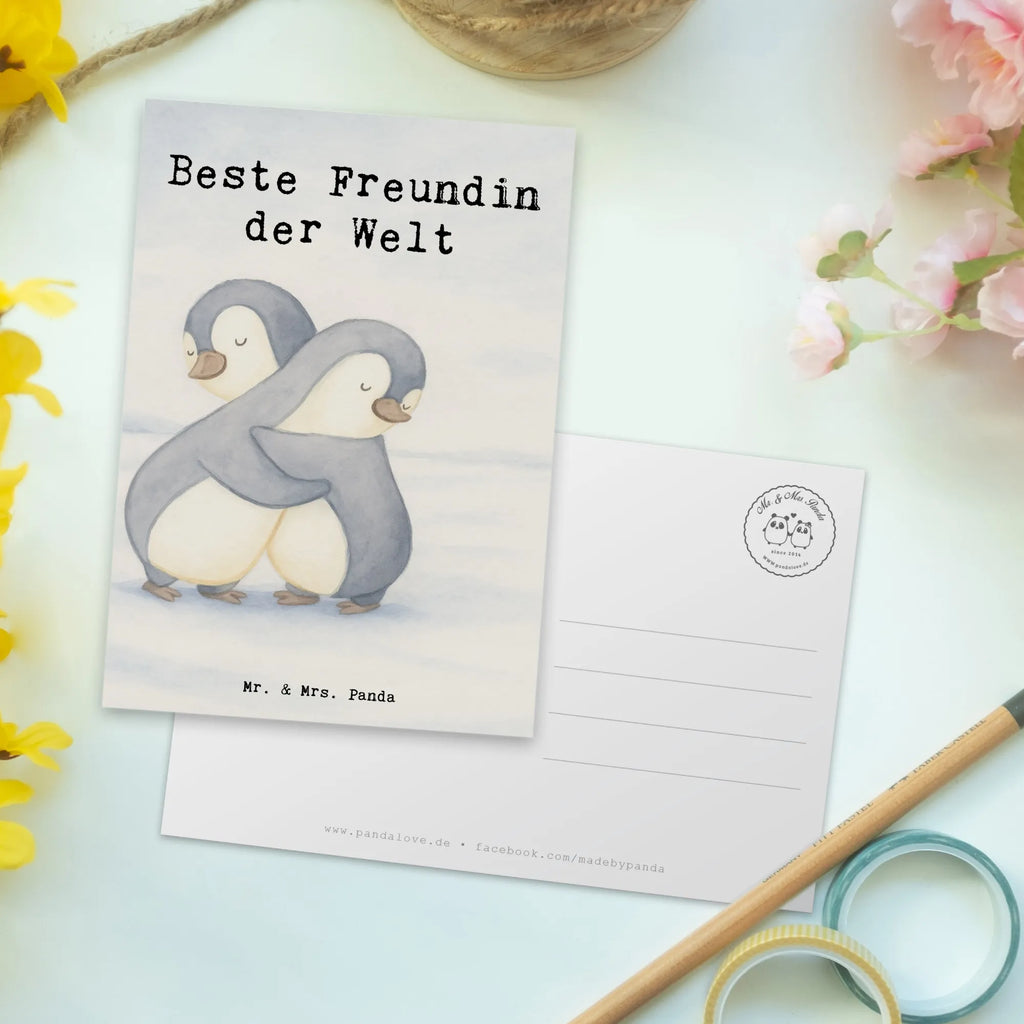Pocztówka Pingwin Najlepsza przyjaciółka na świecie Design dla, Dziękuję, Prezent, Wręczyć, Urodziny, Prezent urodzinowy, Pomysł na prezent, Podziękować, Upominek, Sprawić radość, Tip na prezent