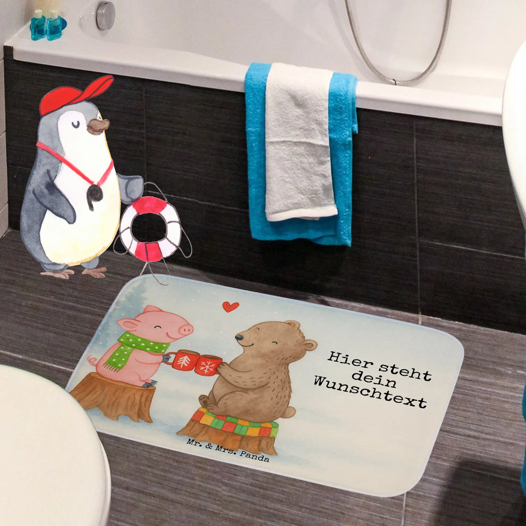 Personalised bath mat Glowing Pig Bash Design Winter, Christmas, Christmas time, snow