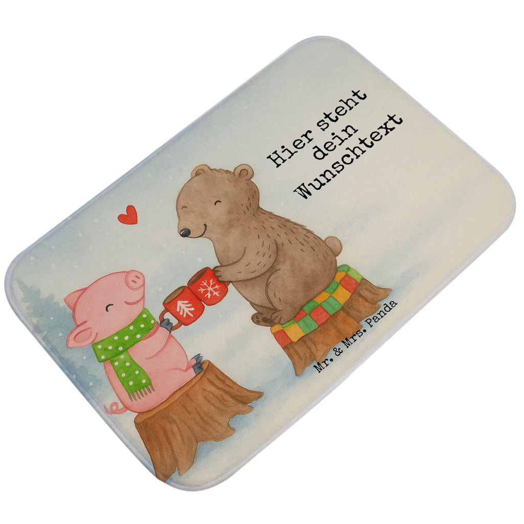 Personalised bath mat Glowing Pig Bash Design Winter, Christmas, Christmas time, snow