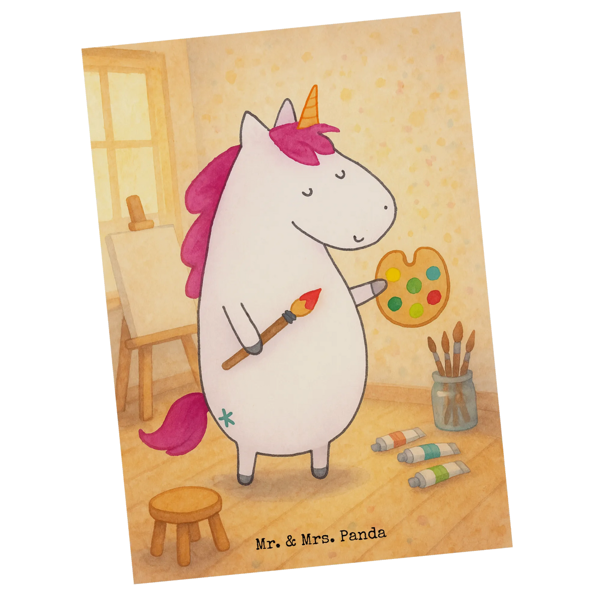 Postkarte Einhorn Künstler Design Fotokarte, Designkarte, Motivkarte, Ansichtskarten, Ansichtskarte, spruchkarte, Postkarten, Kunstkarten, bildkarte, kunstkarte, einzelkarte, Postkarte, Grußkarte, Unicorn, Einhorn, Einhörner, Einhorn Deko, Farbe, Künstler, Englisch, Maler, Pinsel, Welt, Artist, Geschenk, Malen, Stift, Zeichnen