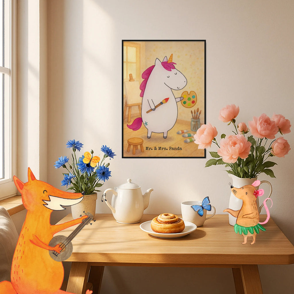 Plakat Jednorożec Artysta Design Handgemaltes Poster, Bild, Posterdruck, Wanddeko, Wandposter, Kinderposter, Wanddeko Bild, Kunstdruck, Küchenposter, Poster, Mr. & Mrs. Panda Poster, Raumdekoration, Wanddekoration, Designposter, Einhorn, Einhörner, Einhorn Deko, Unicorn, Farbe, Englisch, Maler, Künstler, Artist, Malen, Geschenk, Stift, Zeichnen, Welt, Pinsel