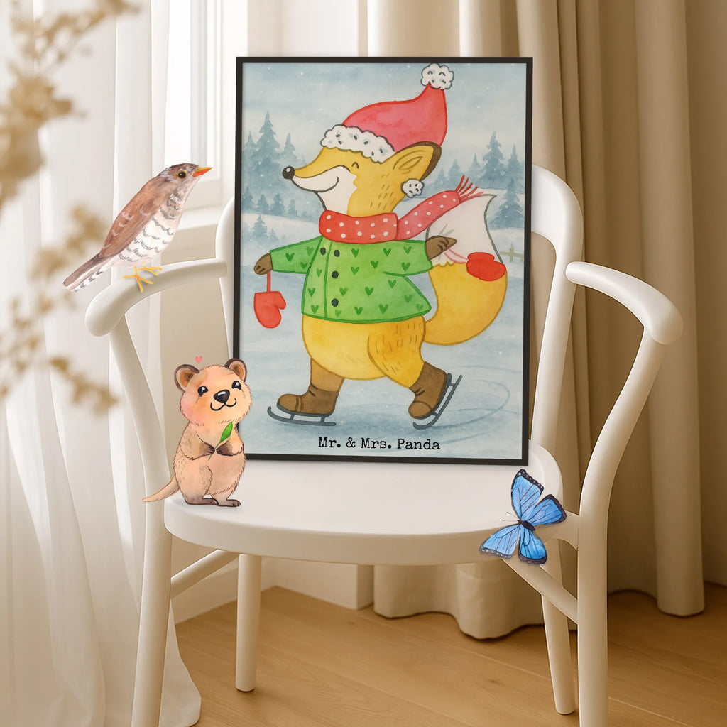 Poster Fuchs  Schlittschuhe Design Handgemaltes Poster, Poster, Kinderposter, Wandposter, Posterdruck, Wanddeko, Wanddekoration, Wanddeko Bild, Raumdekoration, Designposter, Kunstdruck, Küchenposter, Mr. & Mrs. Panda Poster, Bild, Winter, Weihnachten, Weihnachtsdeko, Nikolaus, Advent, Heiligabend, Wintermotiv, Tannenbaum, Weihnachtszeit, Weihnachtstage, Weihnachtsmann, Weihnachtsbaum