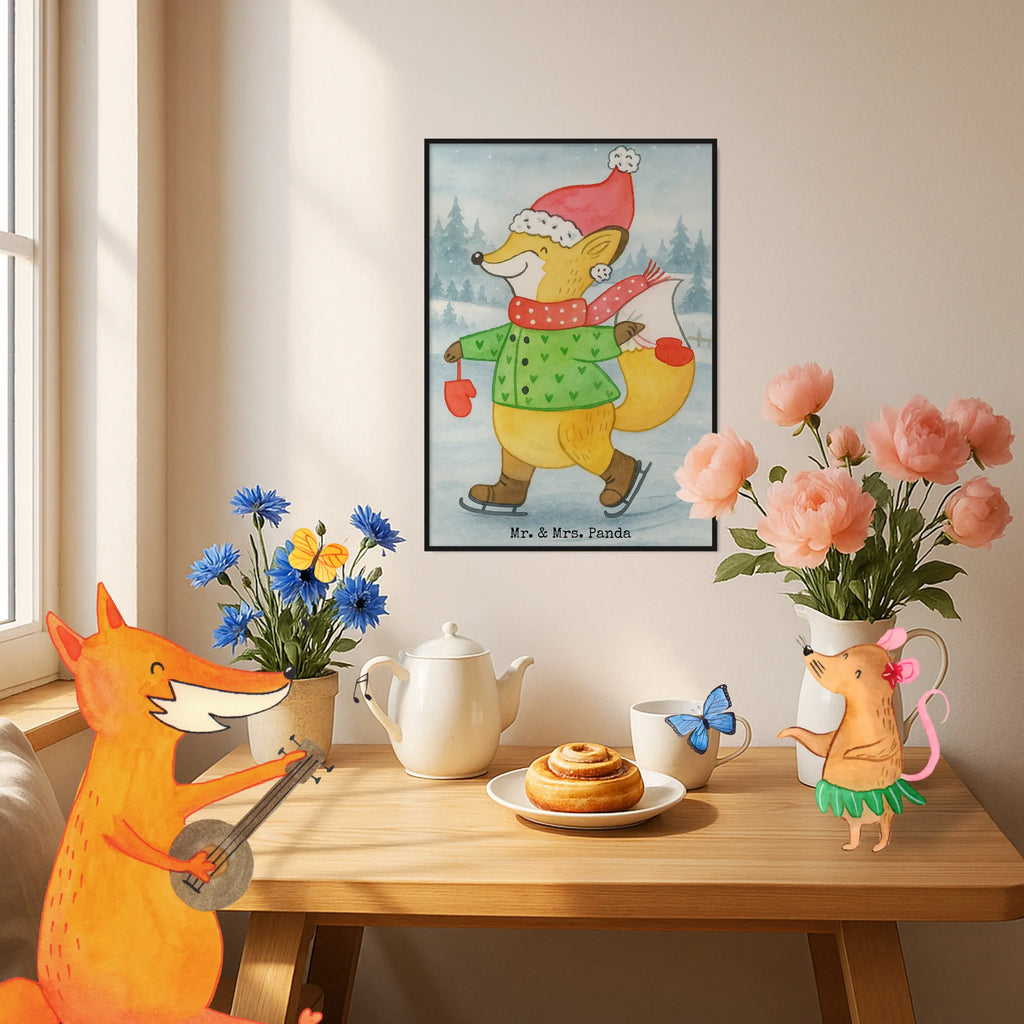 Poster Fuchs  Schlittschuhe Design Handgemaltes Poster, Poster, Kinderposter, Wandposter, Posterdruck, Wanddeko, Wanddekoration, Wanddeko Bild, Raumdekoration, Designposter, Kunstdruck, Küchenposter, Mr. & Mrs. Panda Poster, Bild, Winter, Weihnachten, Weihnachtsdeko, Nikolaus, Advent, Heiligabend, Wintermotiv, Tannenbaum, Weihnachtszeit, Weihnachtstage, Weihnachtsmann, Weihnachtsbaum