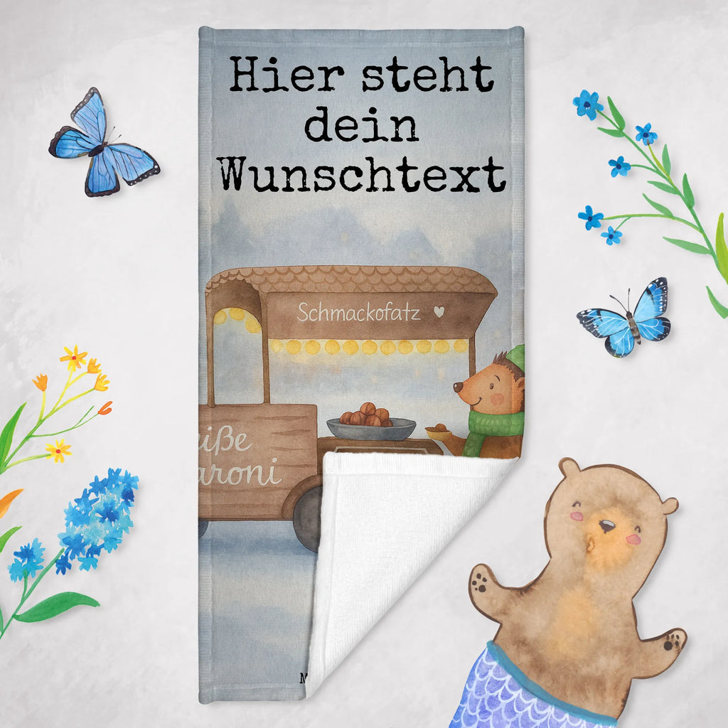Personalisiertes Badehandtuch Igel Maronen Design Badetuch mit Namen, Duschtuch mit Namen, Saunatuch mit Namen, Personalisiertes Badetuch, Strandtuch mit Namen, Kinder Handtuch mit Namen, Personalisiertes Handtuch, Winter, Weihnachten, Weihnachtsdeko, Nikolaus, Advent, Heiligabend, Wintermotiv, Weihnachtsmarkt, Maronen, Duft, Kastanien
