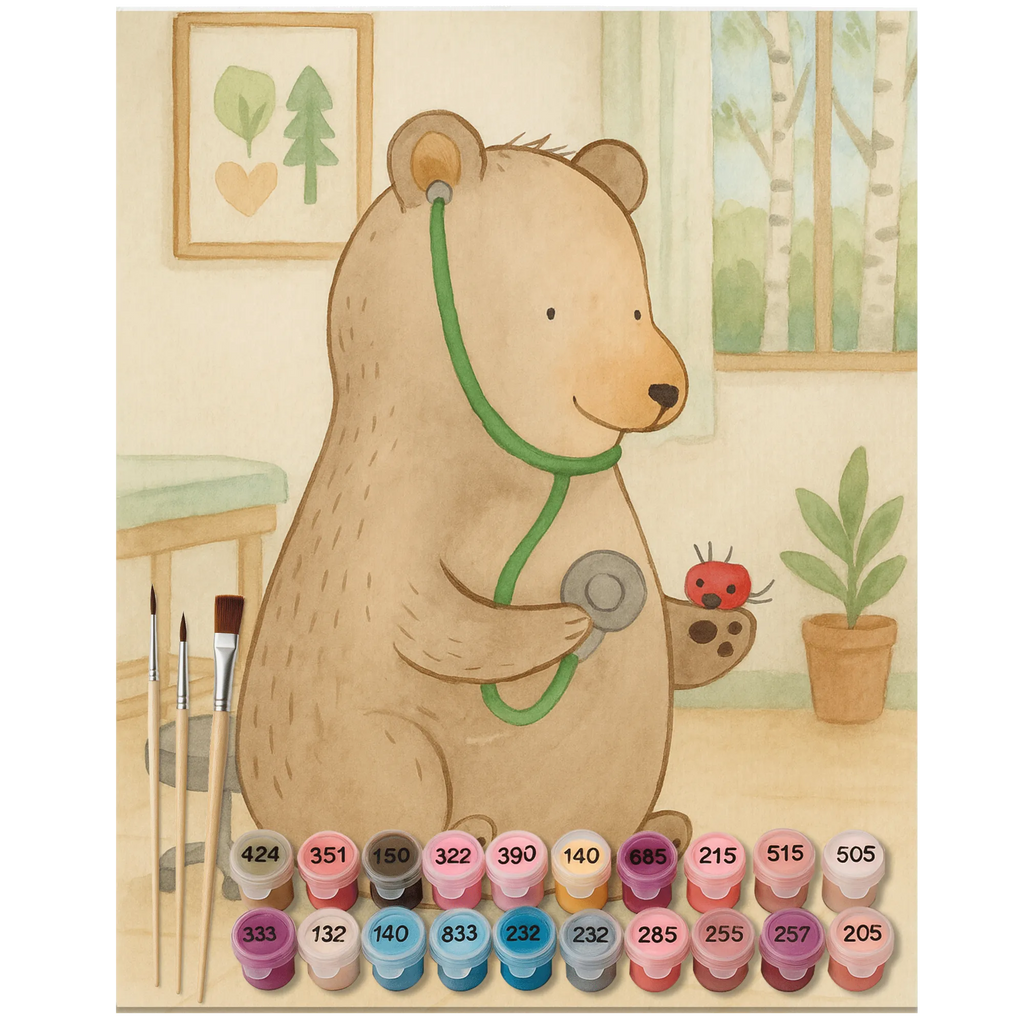 Paint by Numbers bear Physician Design Künstler, Kreativität, Malen, Baseln, Kunstwerk, Malen nach Zahlen, Bastelidee, Ausmalbild, DIY, Bär, Teddy, Teddybär, Arzt, Ärztin, Professorin, Doktor, Doktorin, Professor