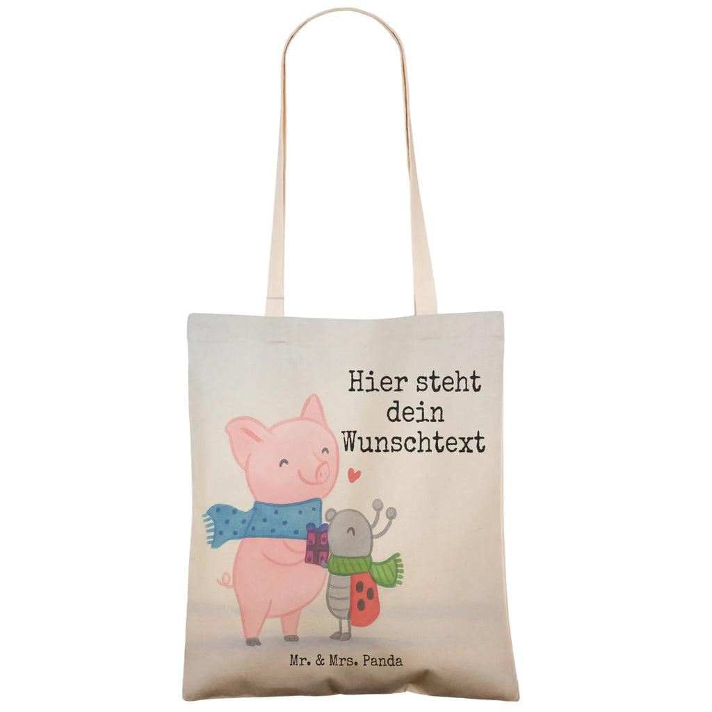 Personalized Shopping Bag Glow Pig Snuggle Design Winter, Christmas, Christmas time, snow