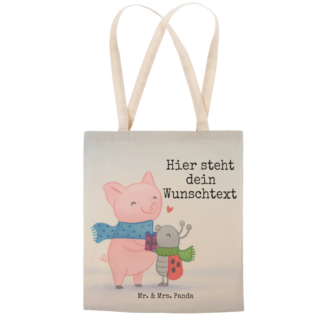 Personalized Shopping Bag Glow Pig Snuggle Design Winter, Christmas, Christmas time, snow