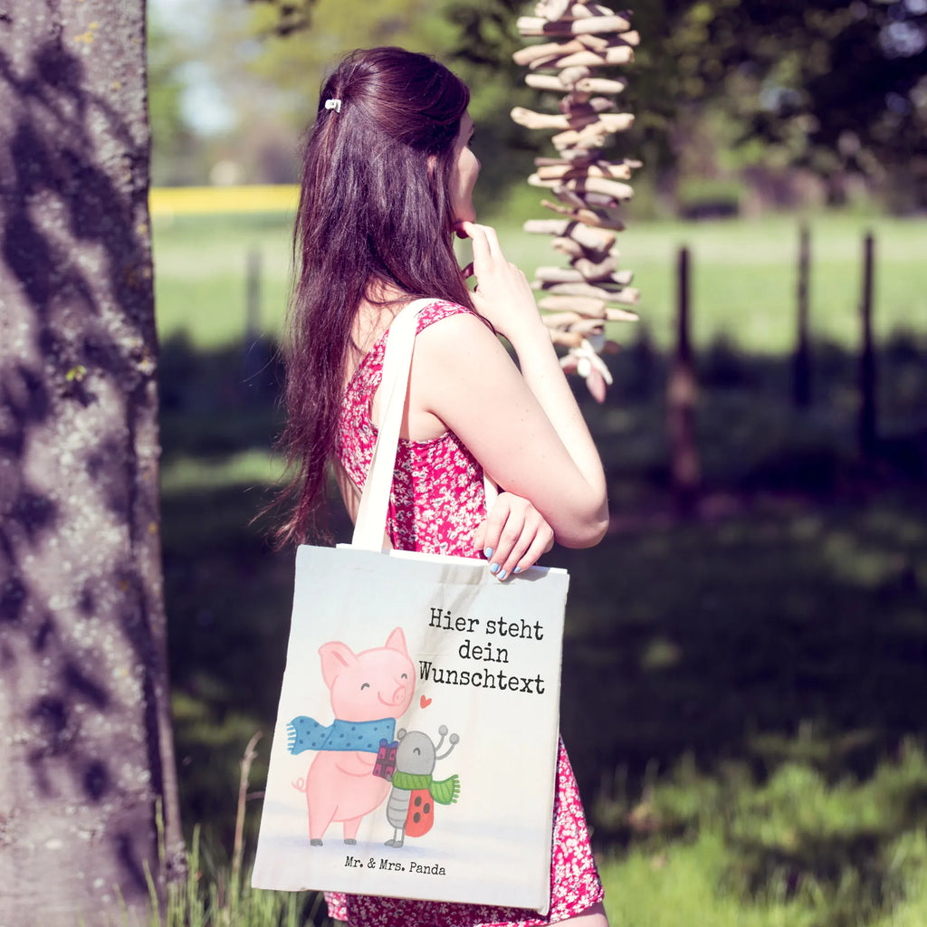 Personalized Shopping Bag Glow Pig Snuggle Design Winter, Christmas, Christmas time, snow