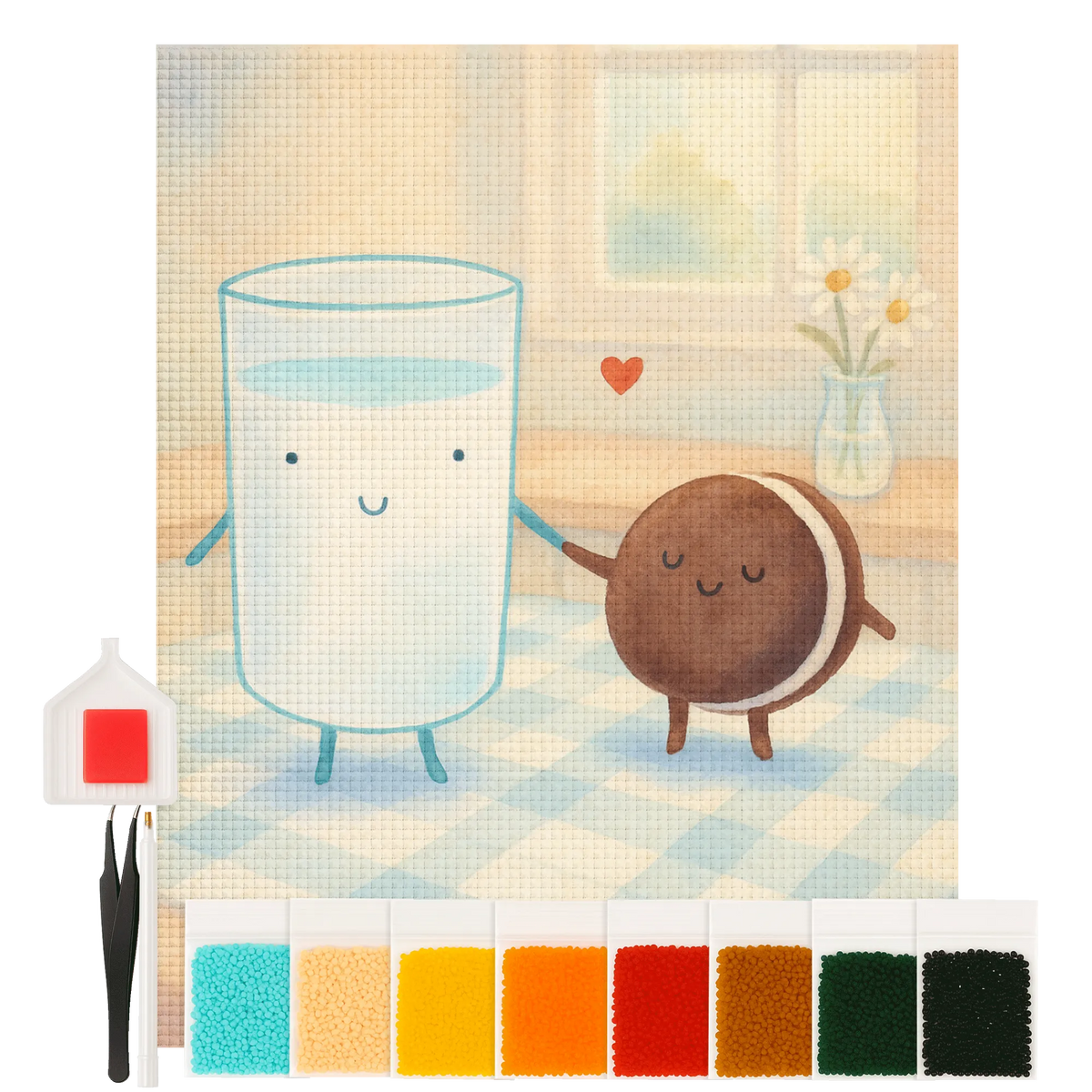 Diamond Painting milk biscuit Design small animals, cute, funny, cute animal motives, hand drawn, small world, funny sayings, good mood, happy, gifts, gift ideas, special gifts, animal lover, card, motif sweet, coffee, Milk, cookie, biscuit, invitation breakfast, cookies, romantic, perfect couple, milk