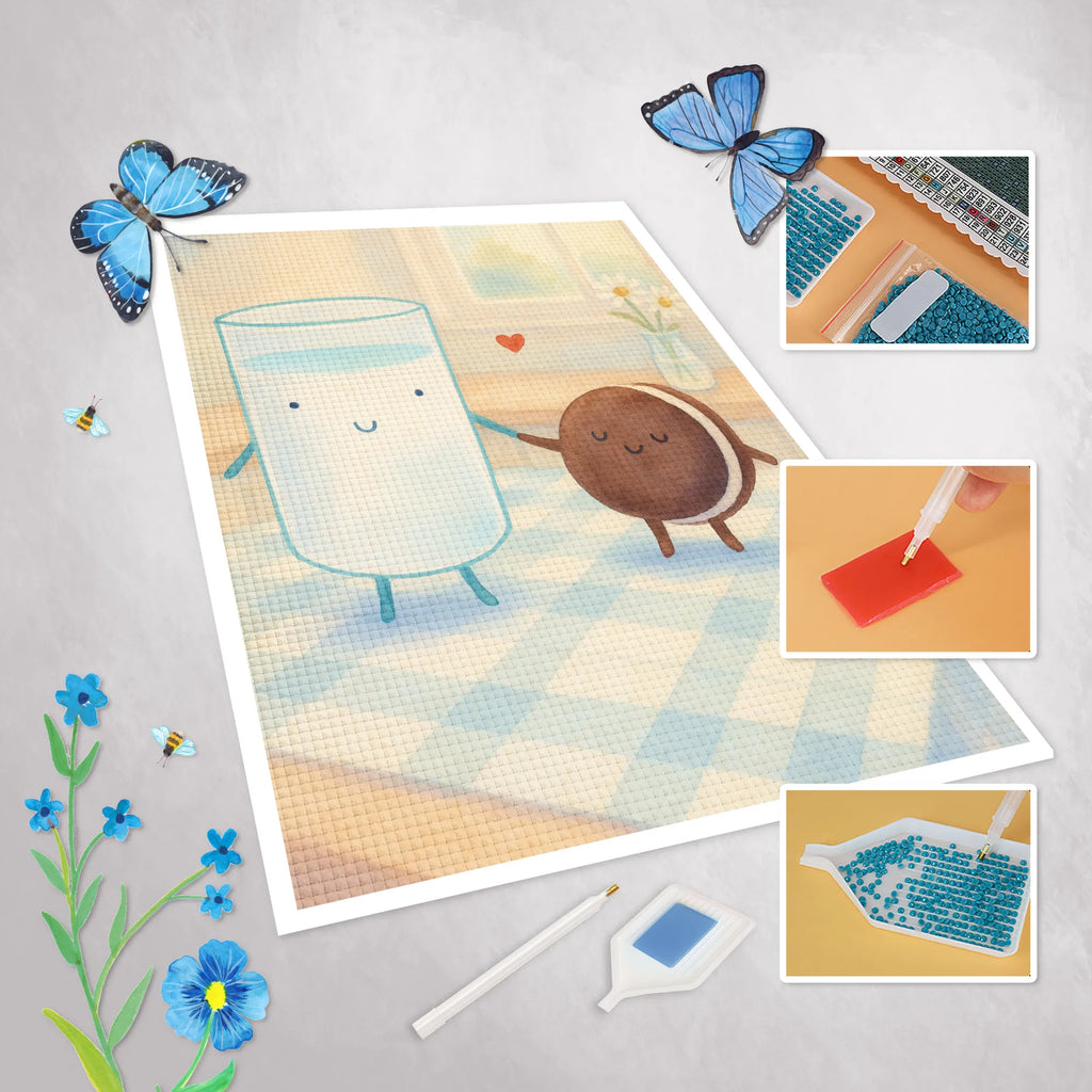 Diamond Painting milk biscuit Design small animals, cute, funny, cute animal motives, hand drawn, small world, funny sayings, good mood, happy, gifts, gift ideas, special gifts, animal lover, card, motif sweet, coffee, Milk, cookie, biscuit, invitation breakfast, cookies, romantic, perfect couple, milk