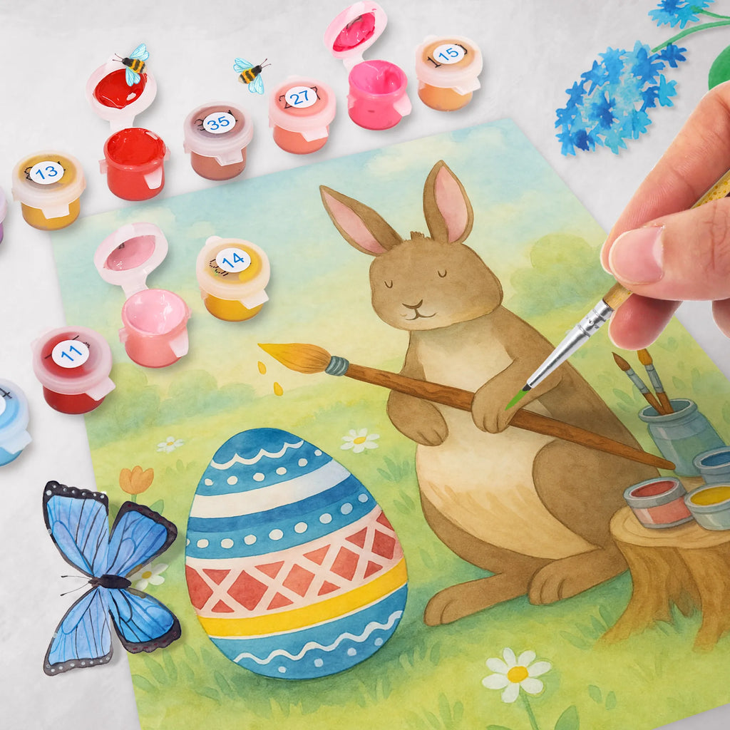 Paint by Numbers Hare painting eggs Design Kreativität, Malen, DIY, Kunstwerk, Baseln, Ausmalbild, Bastelidee, Malen nach Zahlen, Künstler, Ostern, Osterhase, Ostergeschenke, Osternest, Osterdeko, Geschenke zu Ostern, Ostern Geschenk, Ostergeschenke Kinder, Ostern Kinder, Eiermalen, Ostergrüße, Kaninchen, bemalte Ostereier, Frohe Ostern, Hase, Osterei, Osterblume