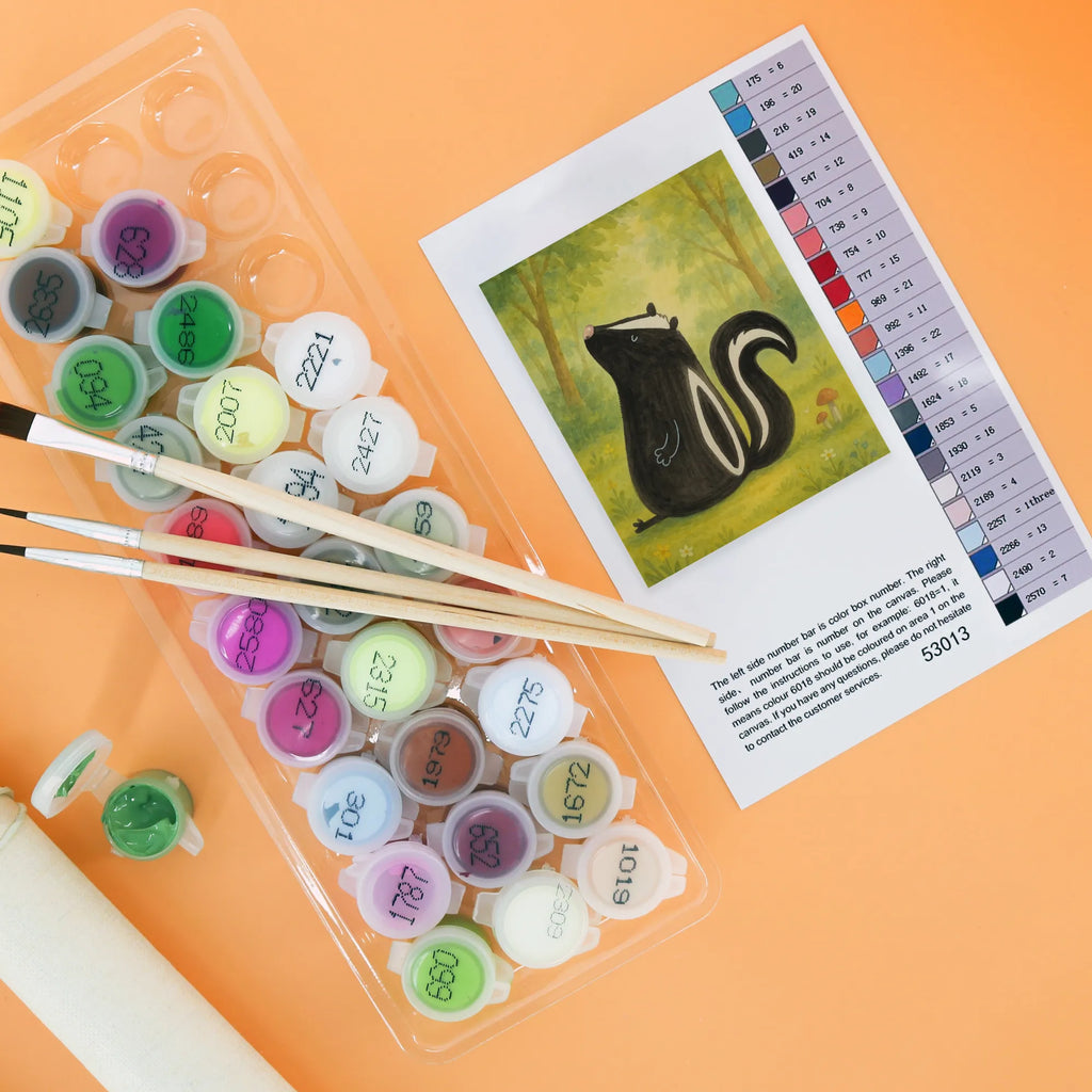 Paint by Numbers skunk Sit Design Kreativität, Malen nach Zahlen, Baseln, Künstler, Malen, Kunstwerk, DIY, Bastelidee, Ausmalbild, Stinktier, Skunk, Stinker, Raubtier, Besserwisser, Wildtier, Stinki, Spruch, Büro, Recht