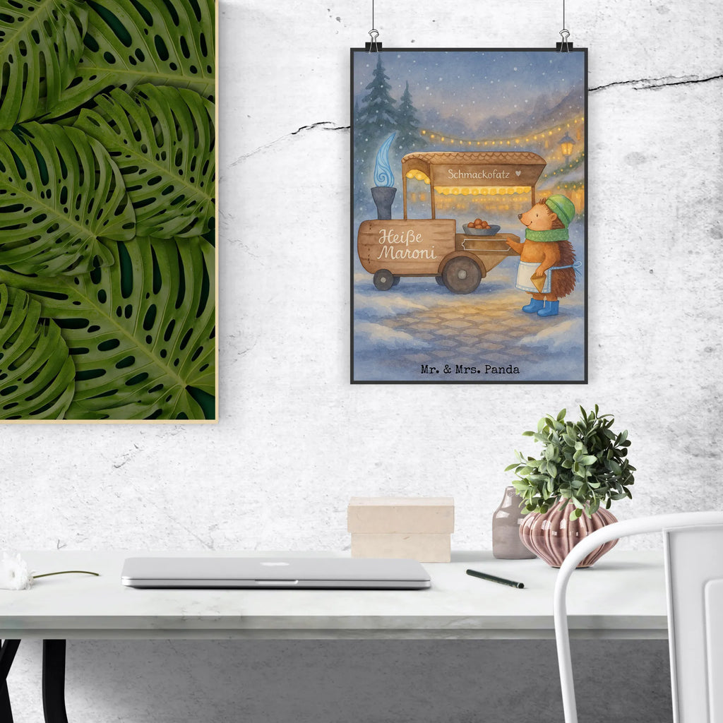 Poster Igel Maronen Design Mr. & Mrs. Panda Poster, Designposter, Küchenposter, Wanddekoration, Wanddeko Bild, Wanddeko, Handgemaltes Poster, Raumdekoration, Kunstdruck, Wandposter, Poster, Posterdruck, Kinderposter, Bild, Winter, Weihnachten, Weihnachtsdeko, Nikolaus, Advent, Heiligabend, Wintermotiv, Kastanien, Duft, Weihnachtsmarkt, Maronen