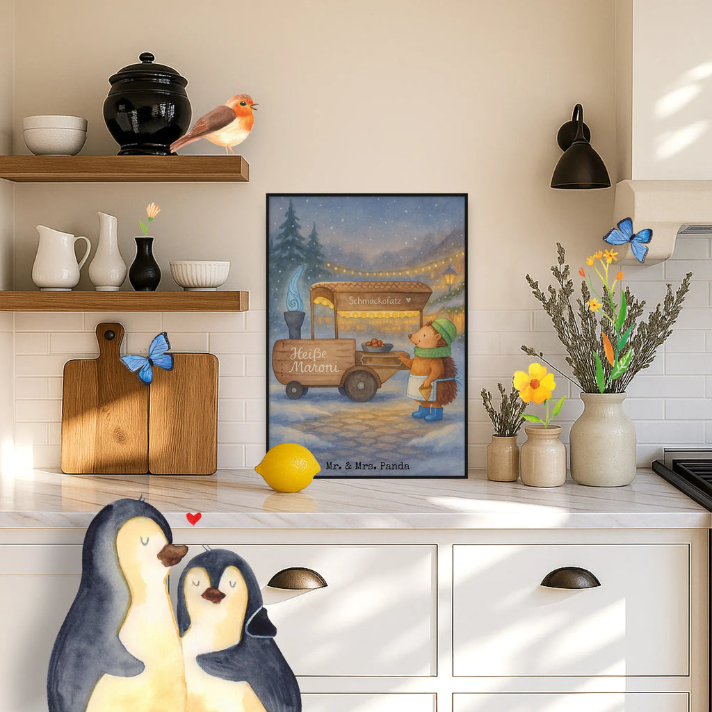 Poster Igel Maronen Design Mr. & Mrs. Panda Poster, Designposter, Küchenposter, Wanddekoration, Wanddeko Bild, Wanddeko, Handgemaltes Poster, Raumdekoration, Kunstdruck, Wandposter, Poster, Posterdruck, Kinderposter, Bild, Winter, Weihnachten, Weihnachtsdeko, Nikolaus, Advent, Heiligabend, Wintermotiv, Kastanien, Duft, Weihnachtsmarkt, Maronen