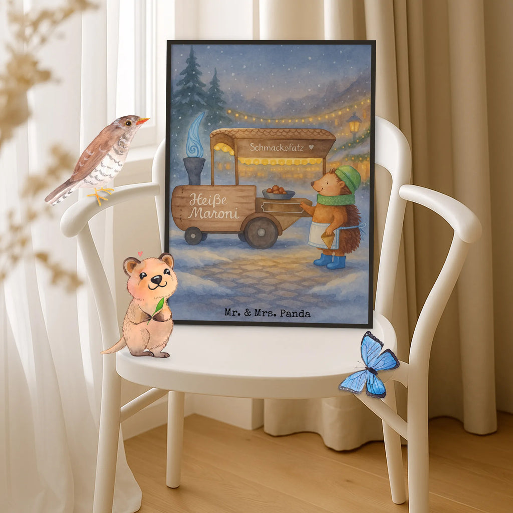 Poster Igel Maronen Design Mr. & Mrs. Panda Poster, Designposter, Küchenposter, Wanddekoration, Wanddeko Bild, Wanddeko, Handgemaltes Poster, Raumdekoration, Kunstdruck, Wandposter, Poster, Posterdruck, Kinderposter, Bild, Winter, Weihnachten, Weihnachtsdeko, Nikolaus, Advent, Heiligabend, Wintermotiv, Kastanien, Duft, Weihnachtsmarkt, Maronen