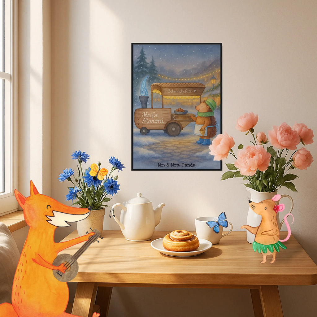 Poster Igel Maronen Design Mr. & Mrs. Panda Poster, Designposter, Küchenposter, Wanddekoration, Wanddeko Bild, Wanddeko, Handgemaltes Poster, Raumdekoration, Kunstdruck, Wandposter, Poster, Posterdruck, Kinderposter, Bild, Winter, Weihnachten, Weihnachtsdeko, Nikolaus, Advent, Heiligabend, Wintermotiv, Kastanien, Duft, Weihnachtsmarkt, Maronen