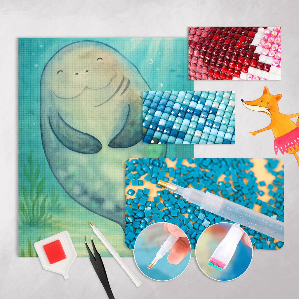 Diamond Painting manatee happy Design Seafood, aquatic animals, ocean, sea, fish, shells, corals, reef, whale, narwhal, sea urchin, lobster, platypus, turtle, manatee, crocodile, orca, shrimp, gifts for seafood lovers, water world, underwater animals, underwater world, vacation, deep sea, seafood fans, gift ideas, seafood decoration, seafood posters, Girlfriend, Respect, Lovesickness, Manatees, New beginning, Satisfaction, New start, Self-love, Carefulness, Manatee