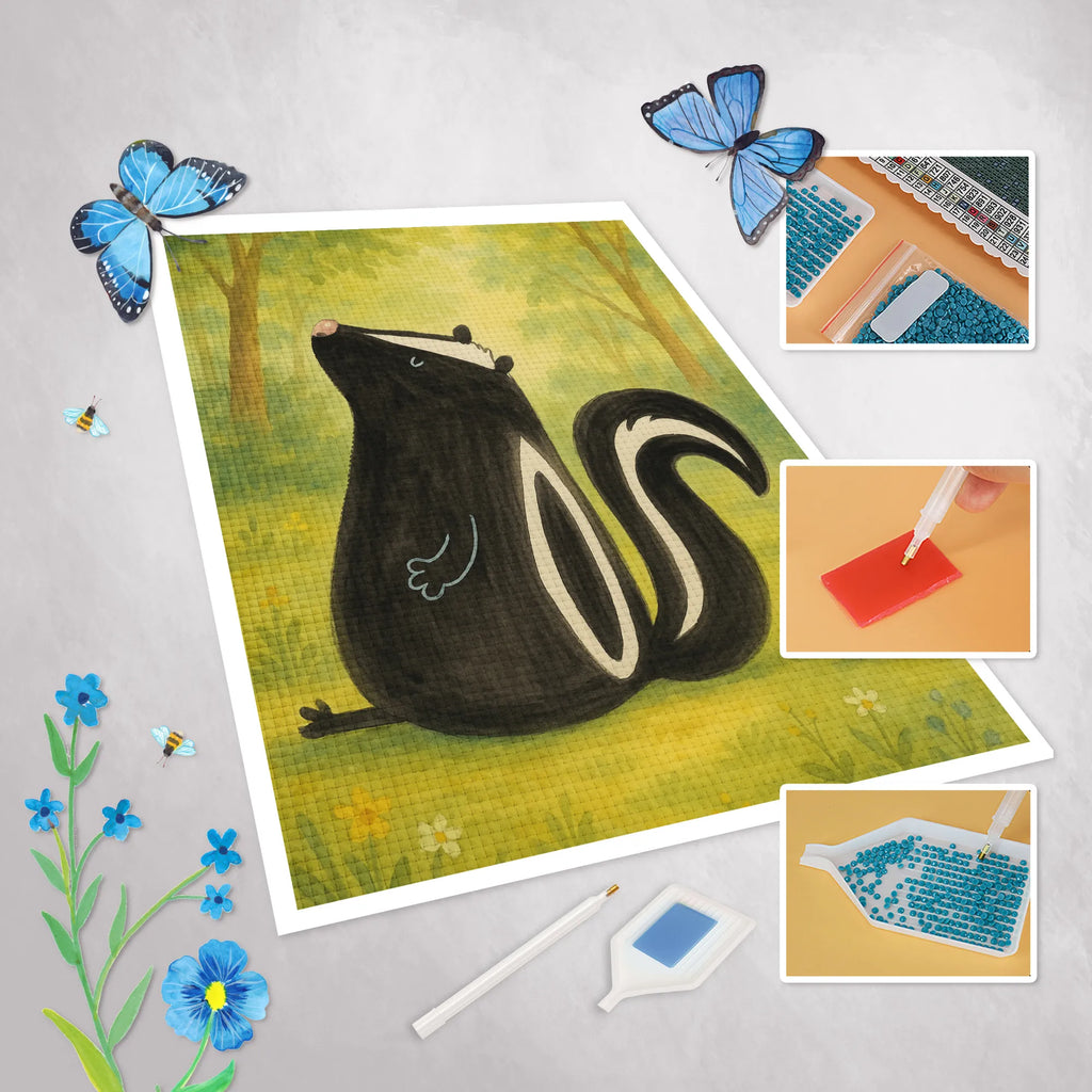 Diamond Painting skunk Sit Design Skunk, stinky, predator, skunk, law, stinker, wild animal, office, know-it-all, slogan