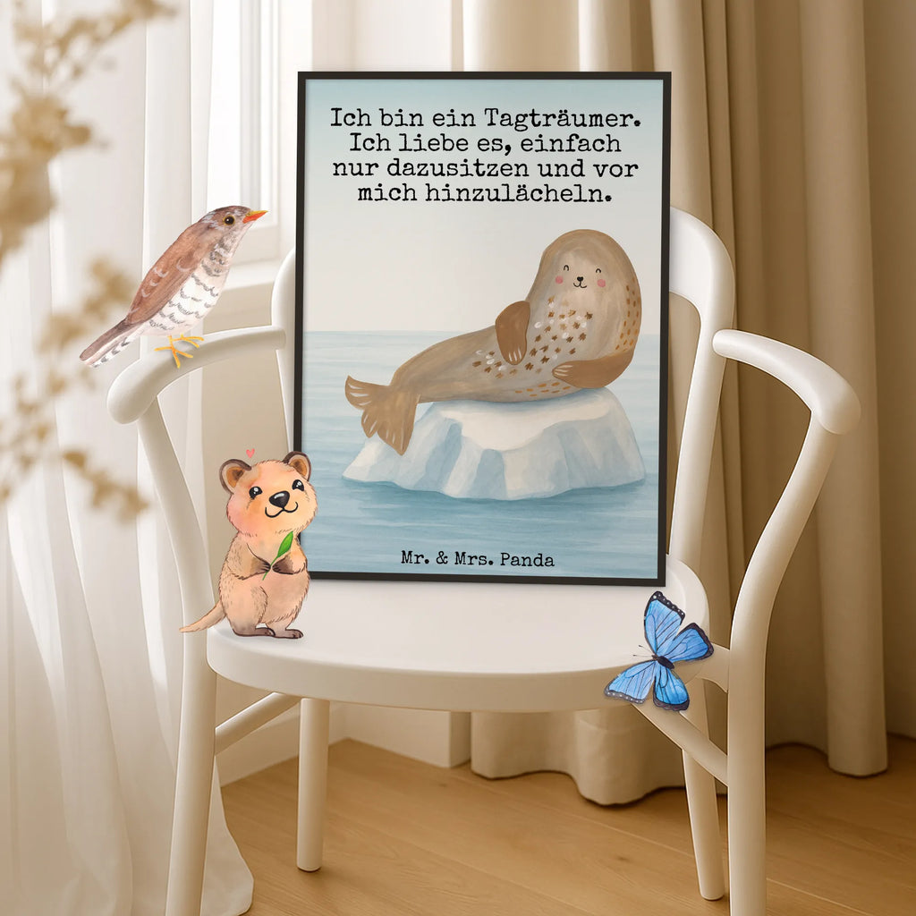 Poster Robbe Lachen Design Wanddekoration, Bild, Posterdruck, Kunstdruck, Raumdekoration, Mr. & Mrs. Panda Poster, Küchenposter, Poster, Designposter, Wandposter, Handgemaltes Poster, Wanddeko Bild, Kinderposter, Wanddeko, Tiermotive, Gute Laune, lustige Sprüche, Tiere, Meerestier, Nordsee, Robbe, Strand, Ostsee, Seehund, Robben