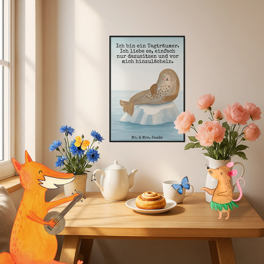 Poster Robbe Lachen Design Wanddekoration, Bild, Posterdruck, Kunstdruck, Raumdekoration, Mr. & Mrs. Panda Poster, Küchenposter, Poster, Designposter, Wandposter, Handgemaltes Poster, Wanddeko Bild, Kinderposter, Wanddeko, Tiermotive, Gute Laune, lustige Sprüche, Tiere, Meerestier, Nordsee, Robbe, Strand, Ostsee, Seehund, Robben