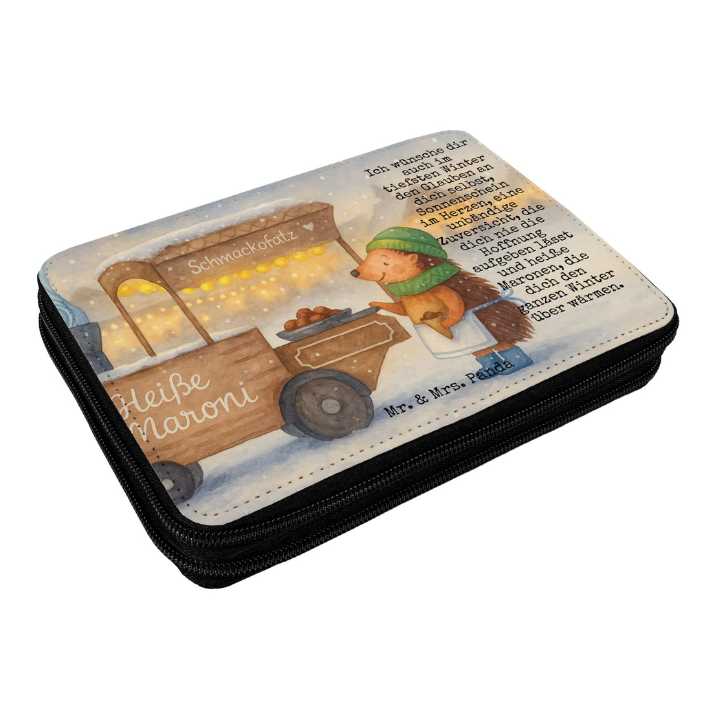 Leather folder hedgehog Chestnuts Design pencil case, primary school, child, pupil, motif, enrolment, pen roll, pencil bag, gift, school, Winter, Christmas, Christmas time, snow