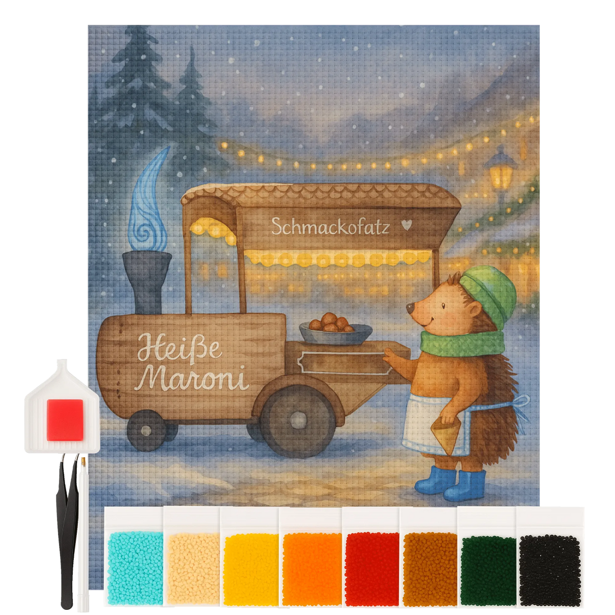 Diamond Painting hedgehog Chestnuts Design Winter, Christmas, Christmas time, snow