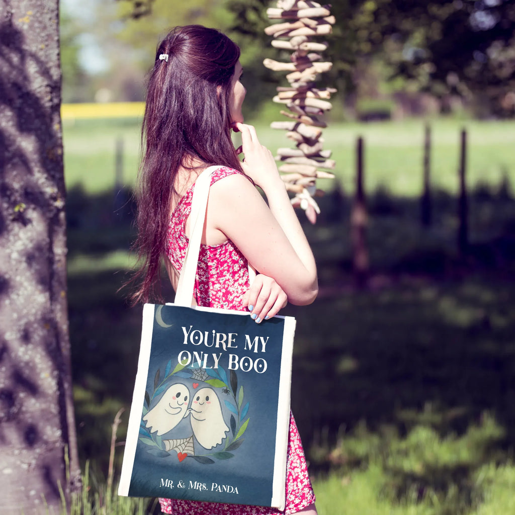 Tote bag Ghosts Dear Design Beuteltasche, Tasche, Jutetasche, Beutel, Badetasche, Einkaufstasche, Schultertasche, Stofftasche, Stoffbeutel, Strandtasche, Tragetasche, Laptoptasche, Einkaufstüte, Jutebeutel, Shopper, Umhängetasche, Halloween, Deko, Martinssingen, Dekoration, Geschenke, Schenken, Verliebt, Gespenst, Paar