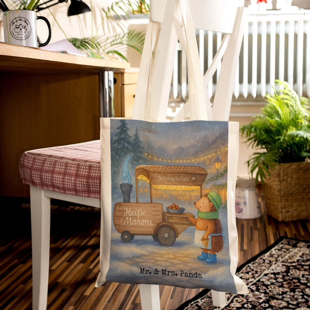 Tragetasche Igel Maronen Design Tasche, Schultertasche, Shopper, Umhängetasche, Laptoptasche, Jutetasche, Einkaufstasche, Stofftasche, Beuteltasche, Tragetasche, Jutebeutel, Einkaufstüte, Stoffbeutel, Badetasche, Beutel, Strandtasche, Winter, Weihnachten, Weihnachtsdeko, Nikolaus, Advent, Heiligabend, Wintermotiv, Duft, Weihnachtsmarkt, Maronen, Kastanien