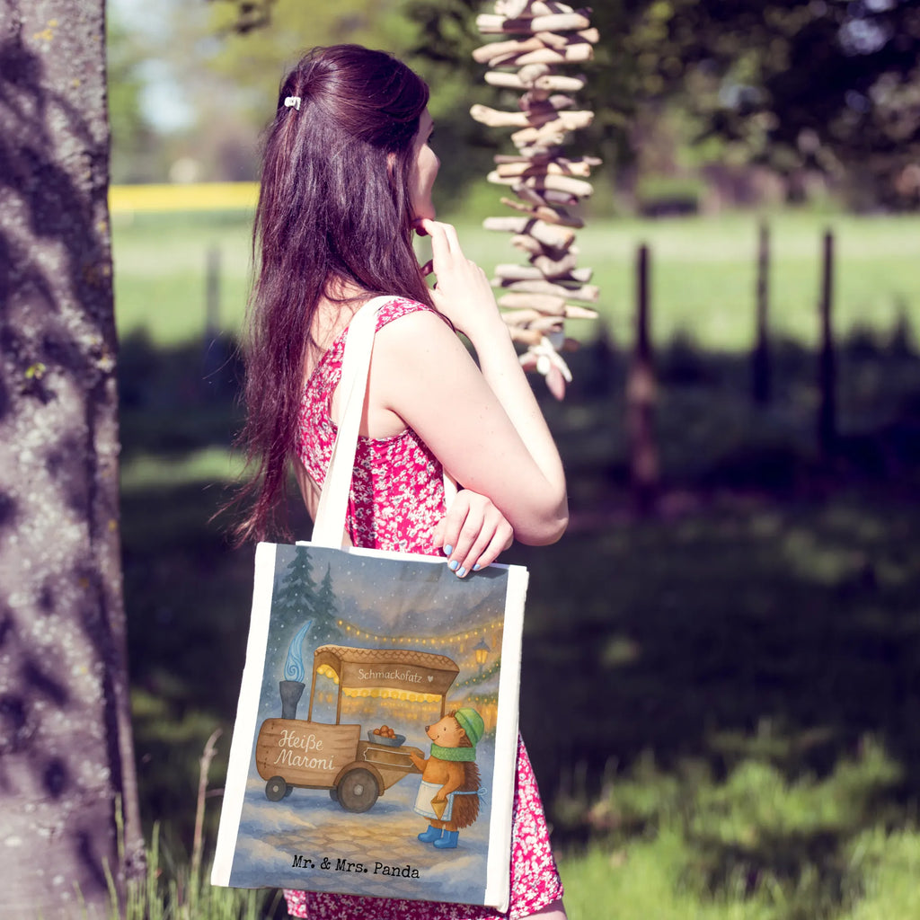 Tragetasche Igel Maronen Design Tasche, Schultertasche, Shopper, Umhängetasche, Laptoptasche, Jutetasche, Einkaufstasche, Stofftasche, Beuteltasche, Tragetasche, Jutebeutel, Einkaufstüte, Stoffbeutel, Badetasche, Beutel, Strandtasche, Winter, Weihnachten, Weihnachtsdeko, Nikolaus, Advent, Heiligabend, Wintermotiv, Duft, Weihnachtsmarkt, Maronen, Kastanien