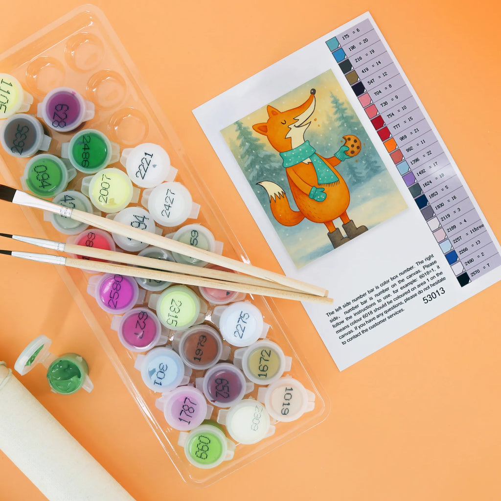 Malowanie według numerów lis ciasteczko Design Kunstwerk, Kreativität, Malen, DIY, Malen nach Zahlen, Künstler, Ausmalbild, Baseln, Bastelidee, Fuchs, Füchse, Backen Spruch, Winter, Weihnachtszeit, Kekse, Plätzchen, Liebe, Küche Deko