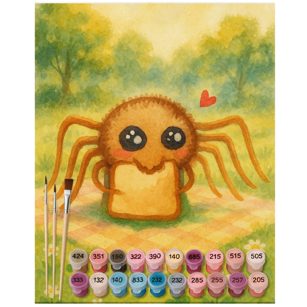 Paint by Numbers Spider Agathe Sandwich Design Kunstwerk, DIY, Ausmalbild, Malen nach Zahlen, Bastelidee, Künstler, Malen, Baseln, Kreativität, Spinne Agathe, Spinne, Agathe, Videos, Merchandise, Lebensfreude, Glück, Hunger, Hungrig, Verfressen, Alles wird gut, Mut