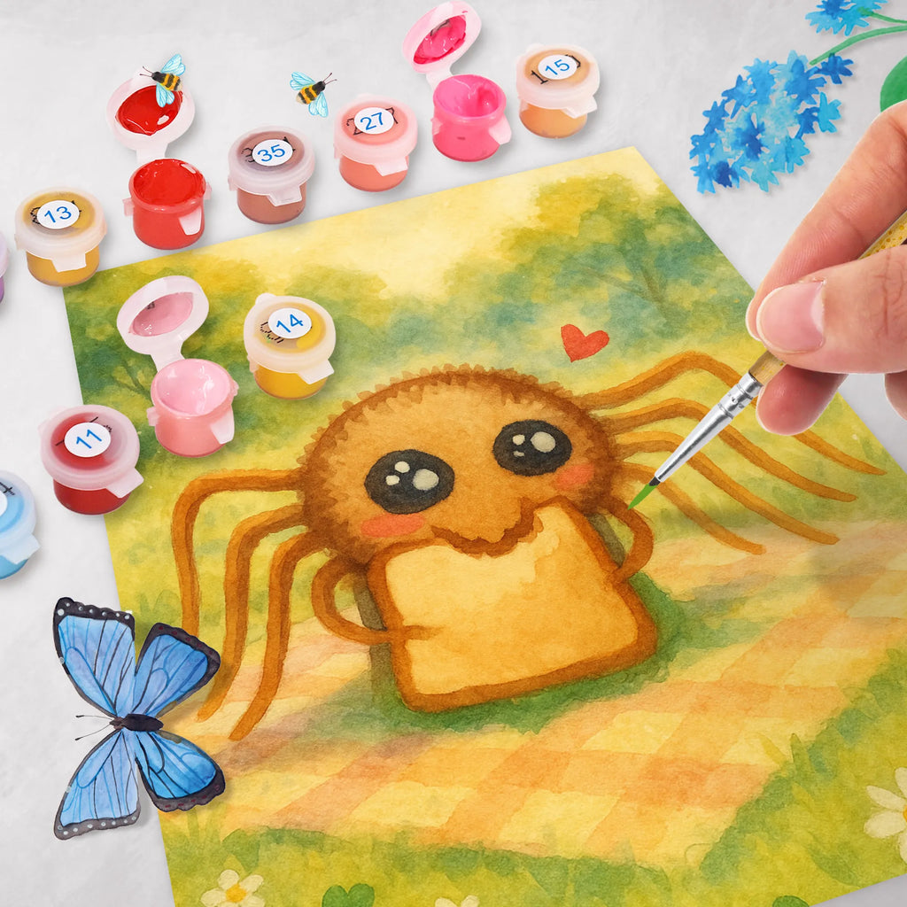 Paint by Numbers Spider Agathe Sandwich Design Kunstwerk, DIY, Ausmalbild, Malen nach Zahlen, Bastelidee, Künstler, Malen, Baseln, Kreativität, Spinne Agathe, Spinne, Agathe, Videos, Merchandise, Lebensfreude, Glück, Hunger, Hungrig, Verfressen, Alles wird gut, Mut