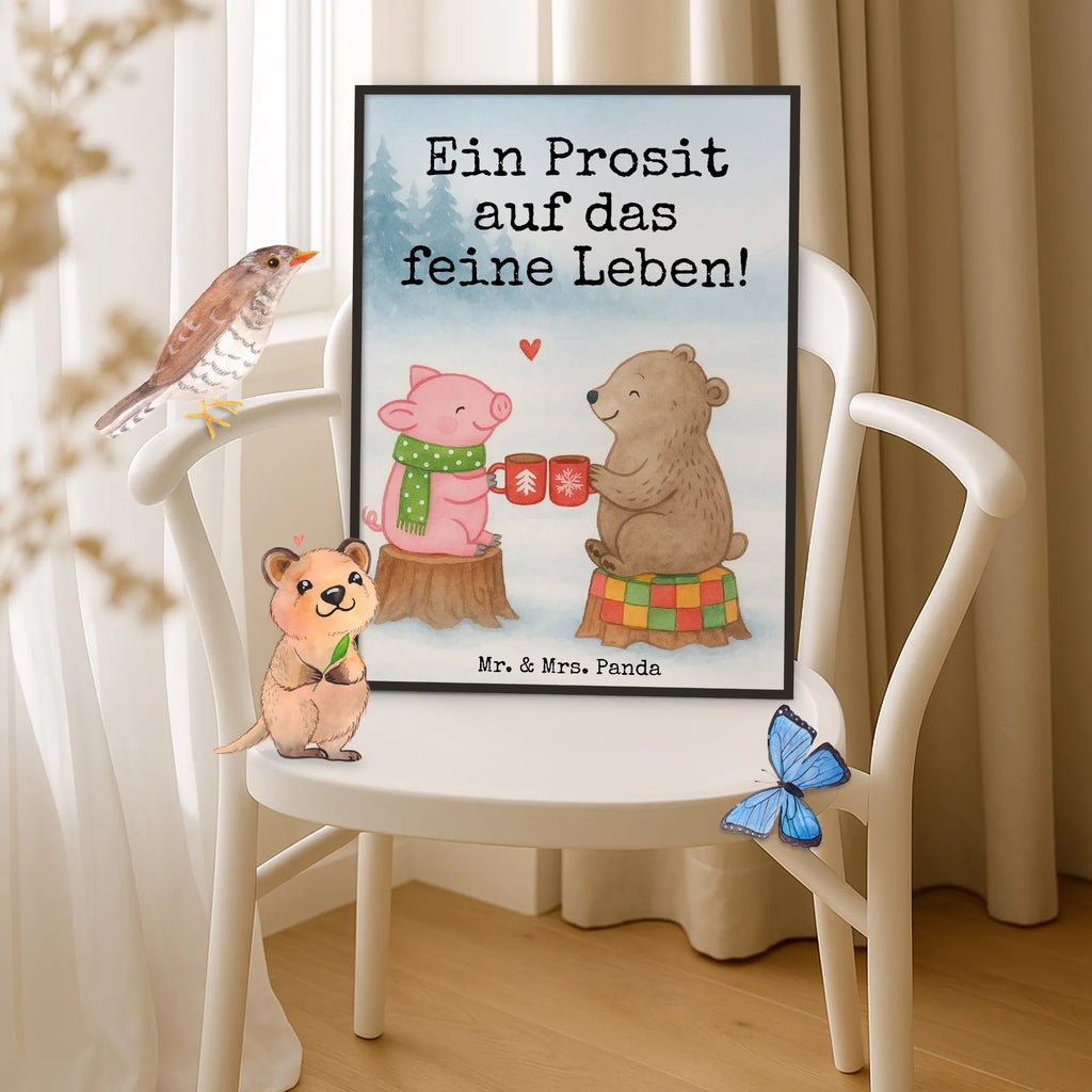 Poster Glühschwein Sause Design Posterdruck, Kinderposter, Kunstdruck, Wanddekoration, Wanddeko Bild, Raumdekoration, Küchenposter, Handgemaltes Poster, Mr. & Mrs. Panda Poster, Poster, Wanddeko, Designposter, Bild, Wandposter, Winter, Weihnachten, Weihnachtsdeko, Nikolaus, Advent, Heiligabend, Wintermotiv, Alles Gute, Schwein, Weihnachtszeit, Bär, Prost