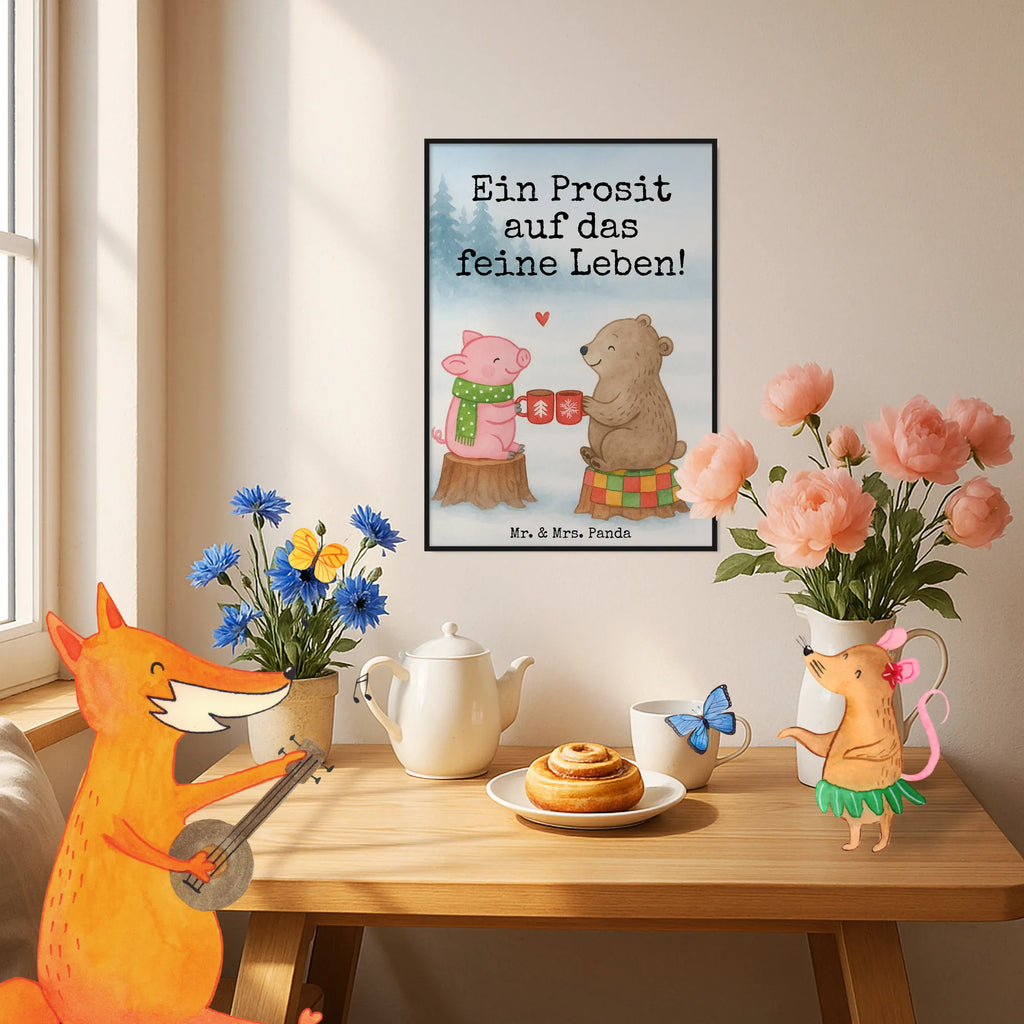 Poster Glühschwein Sause Design Posterdruck, Kinderposter, Kunstdruck, Wanddekoration, Wanddeko Bild, Raumdekoration, Küchenposter, Handgemaltes Poster, Mr. & Mrs. Panda Poster, Poster, Wanddeko, Designposter, Bild, Wandposter, Winter, Weihnachten, Weihnachtsdeko, Nikolaus, Advent, Heiligabend, Wintermotiv, Alles Gute, Schwein, Weihnachtszeit, Bär, Prost