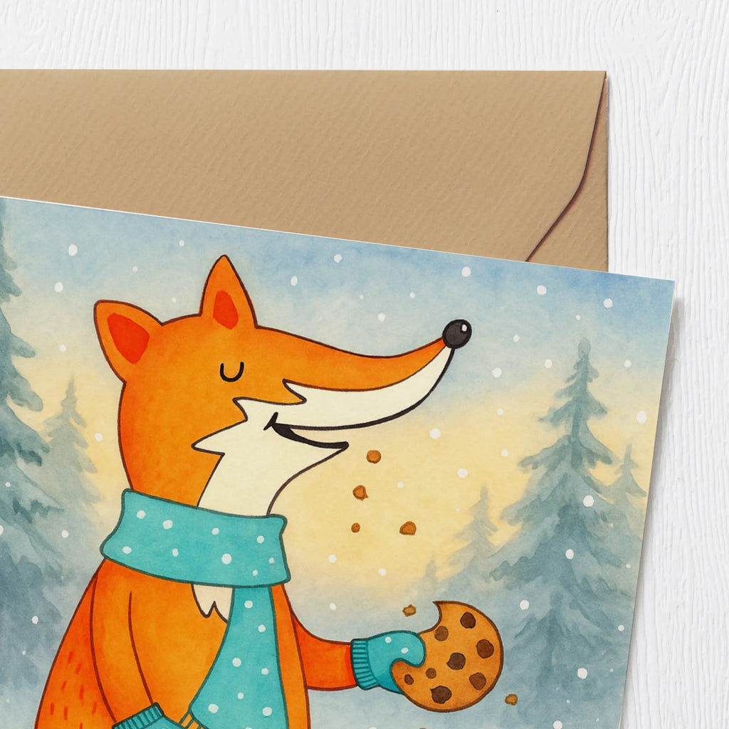 Deluxe Karte Fuchs Keks Design Klappkarte, Hochzeitskarte, Hochwertige Klappkarte, Geburtstagskarte, Einladungskarte, Karte, Glückwunschkarte, Hochwertige Grußkarte, Grußkarte, Fuchs, Winter, Küche Deko, Weihnachtszeit, Backen Spruch, Plätzchen, Kekse, Liebe, Füchse