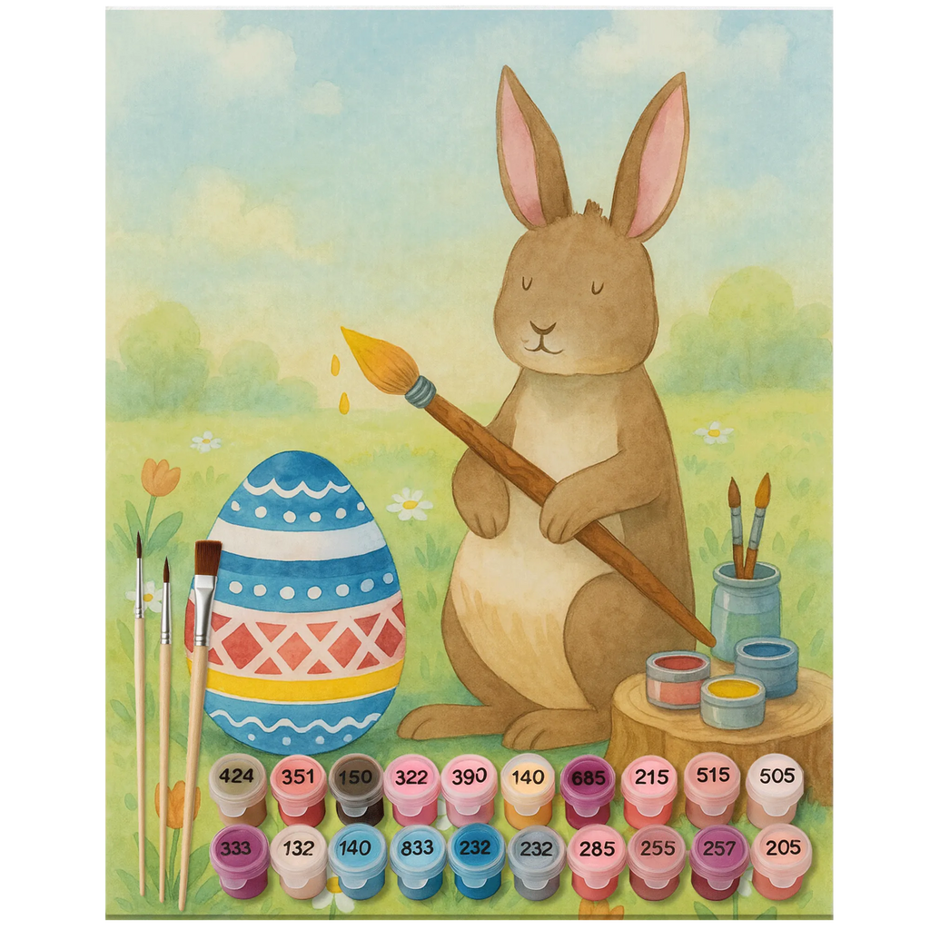 Paint by Numbers Hare painting eggs Design Kreativität, Malen, DIY, Kunstwerk, Baseln, Ausmalbild, Bastelidee, Malen nach Zahlen, Künstler, Ostern, Osterhase, Ostergeschenke, Osternest, Osterdeko, Geschenke zu Ostern, Ostern Geschenk, Ostergeschenke Kinder, Ostern Kinder, Eiermalen, Ostergrüße, Kaninchen, bemalte Ostereier, Frohe Ostern, Hase, Osterei, Osterblume