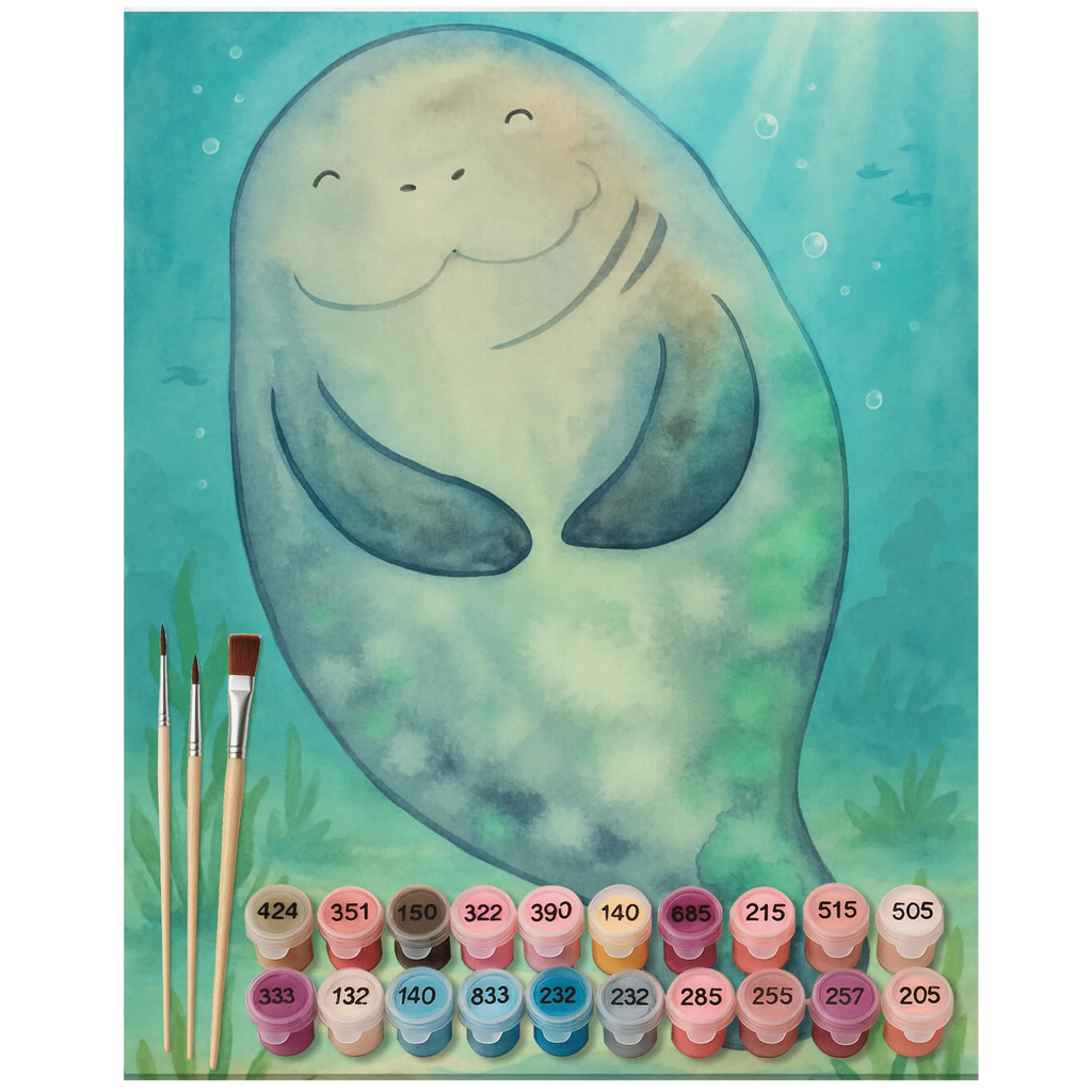 Paint by Numbers manatee happy Design Künstler, Kunstwerk, Bastelidee, Malen, Malen nach Zahlen, Ausmalbild, DIY, Kreativität, Baseln, Meerestiere, Meer, Urlaub, Seekuh, Neuanfang, Selbstliebe, Freundin, Neustart, Seekühe, Zufrieden, Achtsamkeit, Respekt, Liebeskummer