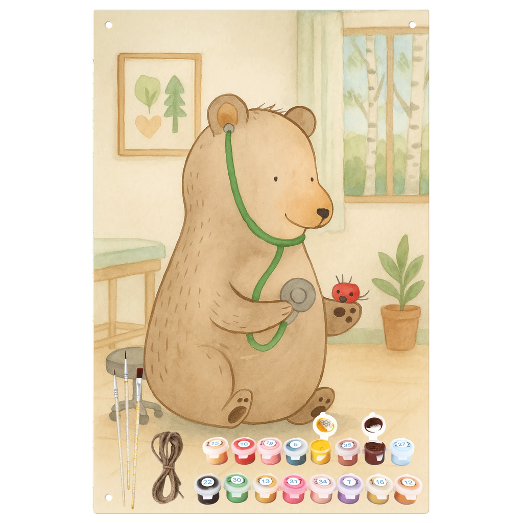 Paint by Numbers Metal Sign bear Physician Design bear, teddy, teddy bear, cuddly toy, Professor, Doctor, Bear