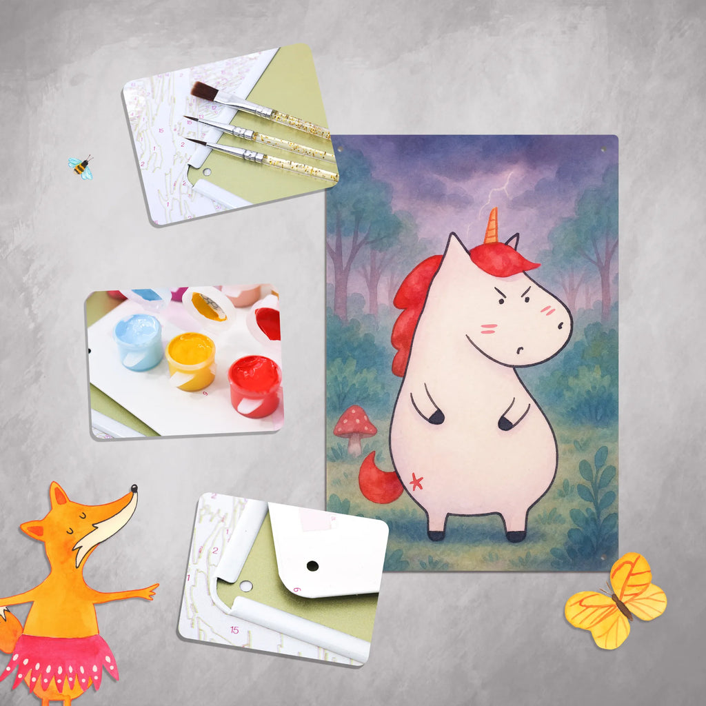 Metalowy szyld do malowania po numerach Jednorożec gniew Design Jednorożec, jednorożce, dekoracje jednorożca, jednorożec