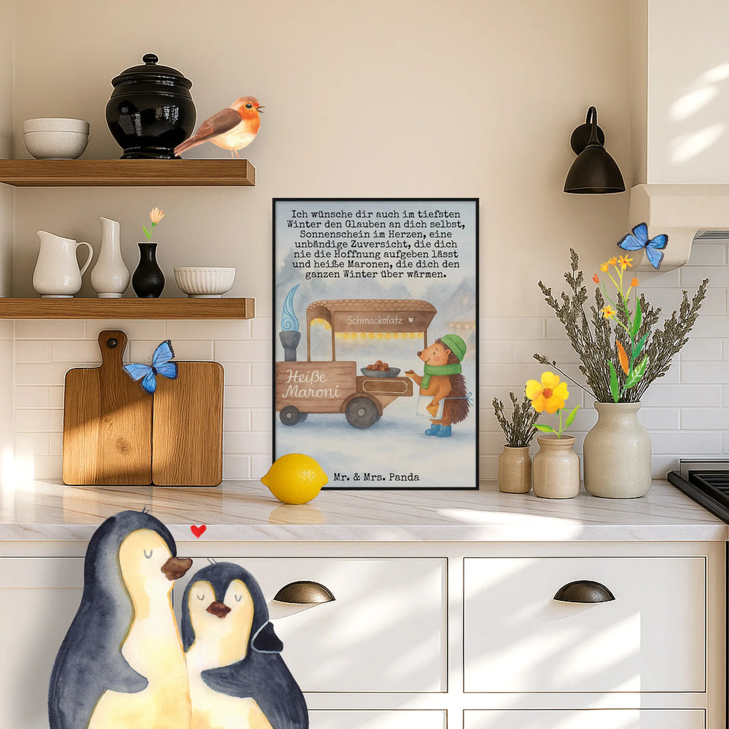 Poster Igel Maronen Design Mr. & Mrs. Panda Poster, Designposter, Küchenposter, Wanddekoration, Wanddeko Bild, Wanddeko, Handgemaltes Poster, Raumdekoration, Kunstdruck, Wandposter, Poster, Posterdruck, Kinderposter, Bild, Winter, Weihnachten, Weihnachtsdeko, Nikolaus, Advent, Heiligabend, Wintermotiv, Kastanien, Duft, Weihnachtsmarkt, Maronen