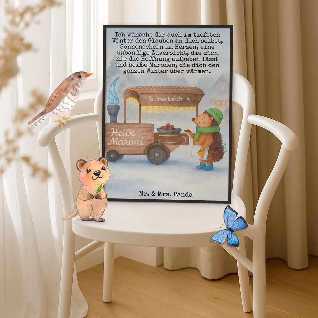 Poster Igel Maronen Design Mr. & Mrs. Panda Poster, Designposter, Küchenposter, Wanddekoration, Wanddeko Bild, Wanddeko, Handgemaltes Poster, Raumdekoration, Kunstdruck, Wandposter, Poster, Posterdruck, Kinderposter, Bild, Winter, Weihnachten, Weihnachtsdeko, Nikolaus, Advent, Heiligabend, Wintermotiv, Kastanien, Duft, Weihnachtsmarkt, Maronen