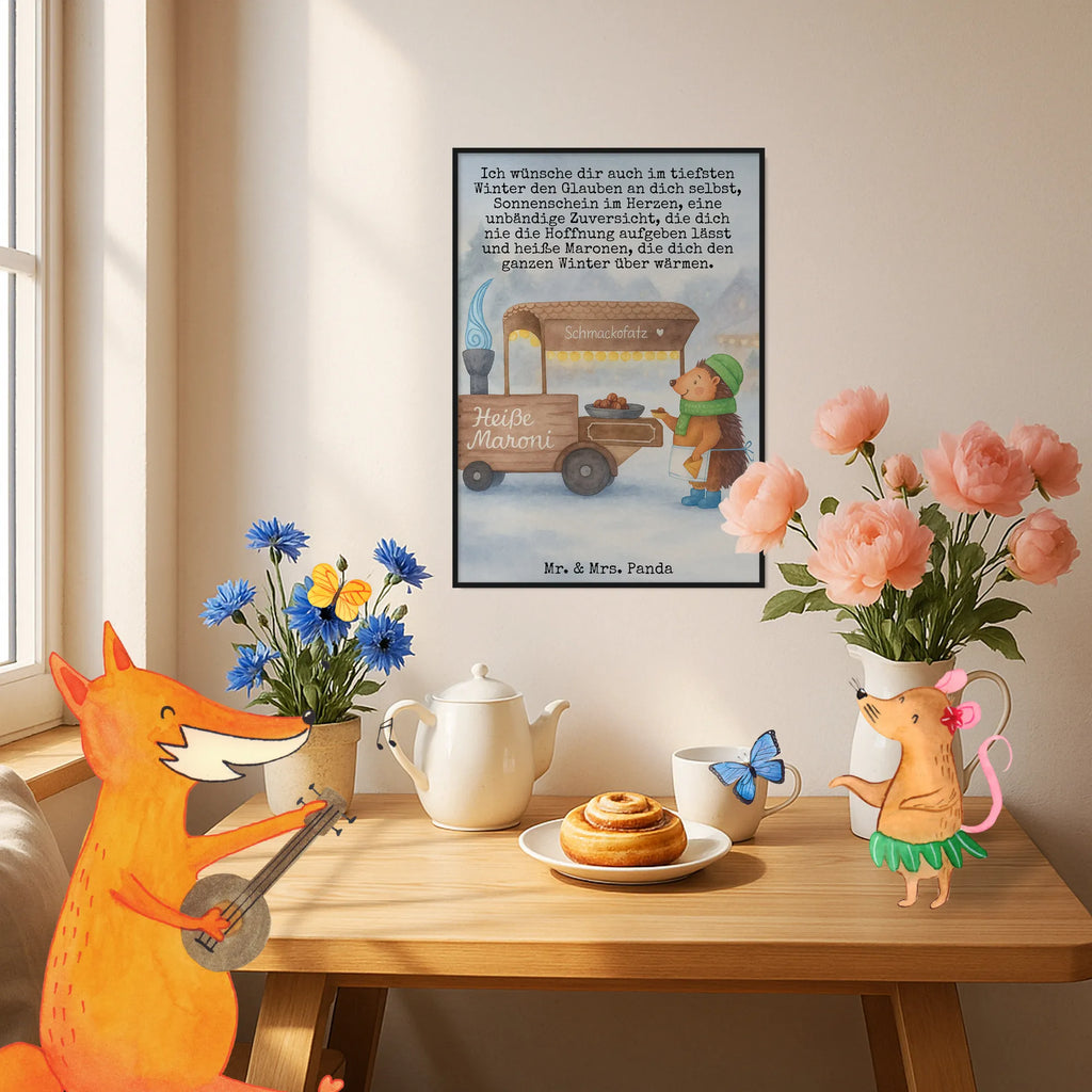 Poster Igel Maronen Design Mr. & Mrs. Panda Poster, Designposter, Küchenposter, Wanddekoration, Wanddeko Bild, Wanddeko, Handgemaltes Poster, Raumdekoration, Kunstdruck, Wandposter, Poster, Posterdruck, Kinderposter, Bild, Winter, Weihnachten, Weihnachtsdeko, Nikolaus, Advent, Heiligabend, Wintermotiv, Kastanien, Duft, Weihnachtsmarkt, Maronen