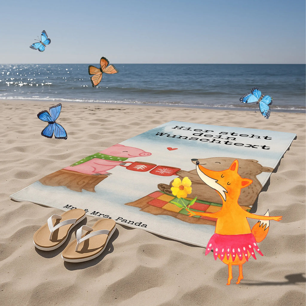 Personalized Bath Towel Glowing Pig Bash Design Winter, Christmas, Christmas time, snow