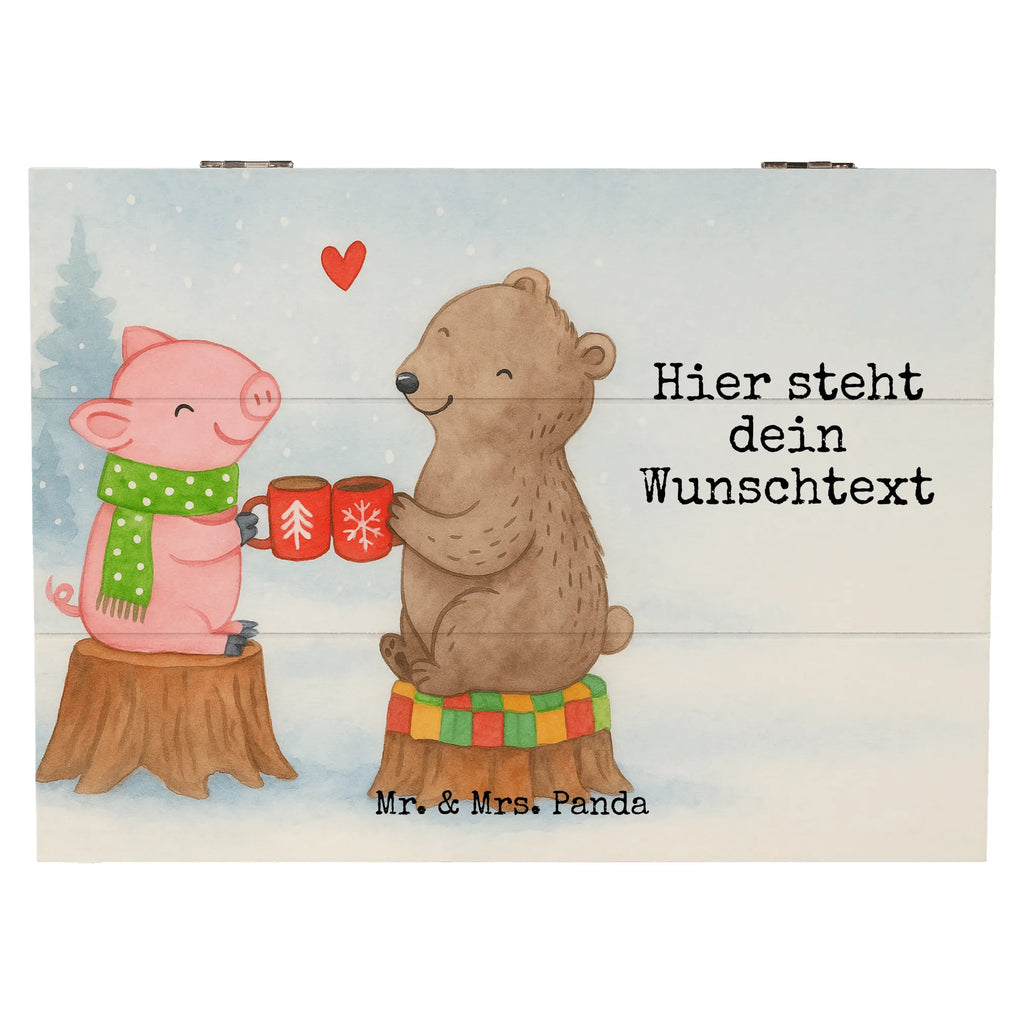 Personalised wooden chest Glowing Pig Bash Design Winter, Christmas, Christmas time, snow