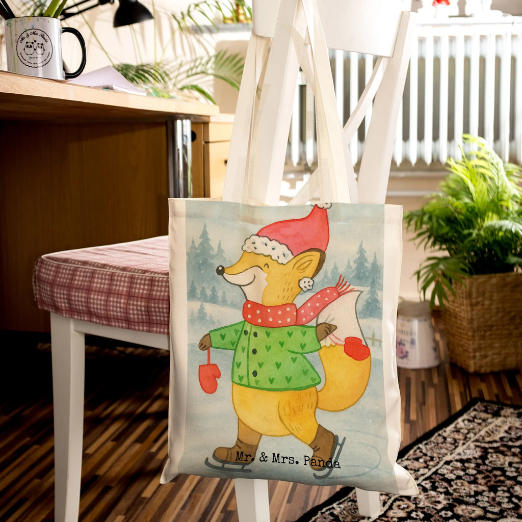 Tragetasche Fuchs  Schlittschuhe Design Badetasche, Schultertasche, Beuteltasche, Einkaufstüte, Stofftasche, Umhängetasche, Beutel, Stoffbeutel, Tasche, Tragetasche, Shopper, Laptoptasche, Strandtasche, Einkaufstasche, Jutebeutel, Jutetasche, Winter, Weihnachten, Weihnachtsdeko, Nikolaus, Advent, Heiligabend, Wintermotiv, Weihnachtsmann, Weihnachtstage, Weihnachtsbaum, Weihnachtszeit, Tannenbaum