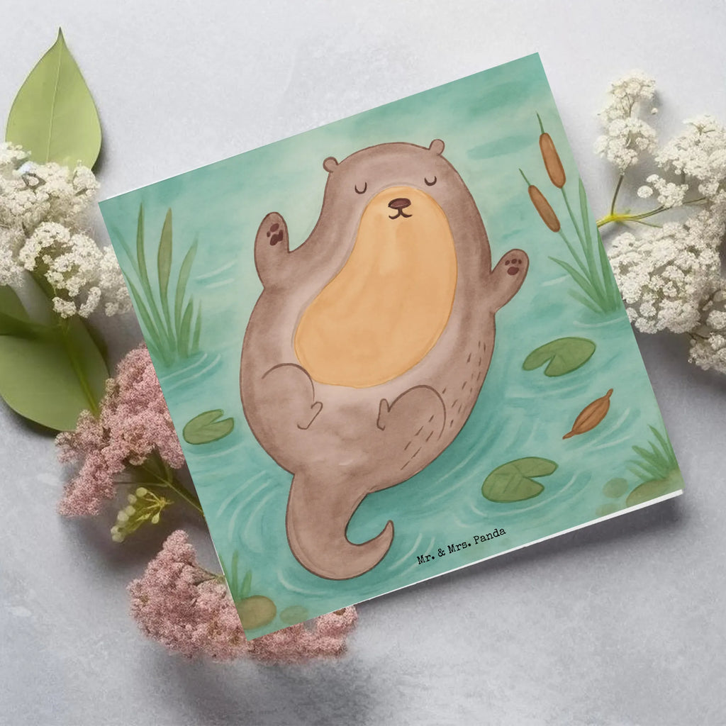 Deluxe Card otter Embrace Design otter, marten, sea otter, European otter, water mammal, aquatic animal, baby otter, predator, water, otter gifts, animal lover, gift ideas for animal lovers, animal, mammal, water animal, gifts for people in love, Otter Sea Otter Lake Otter